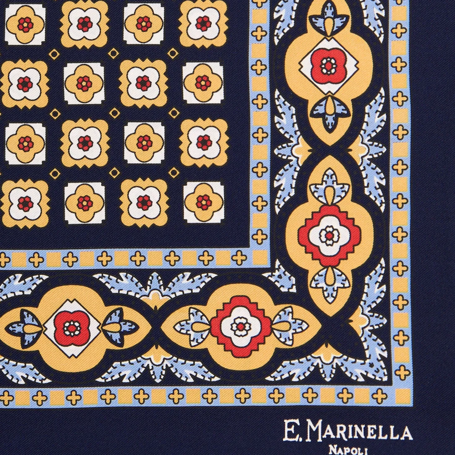 POCHETTE DA TASCHINO IN SETA STAMPATA A MANO BLU SCURO Microfantasia fiore