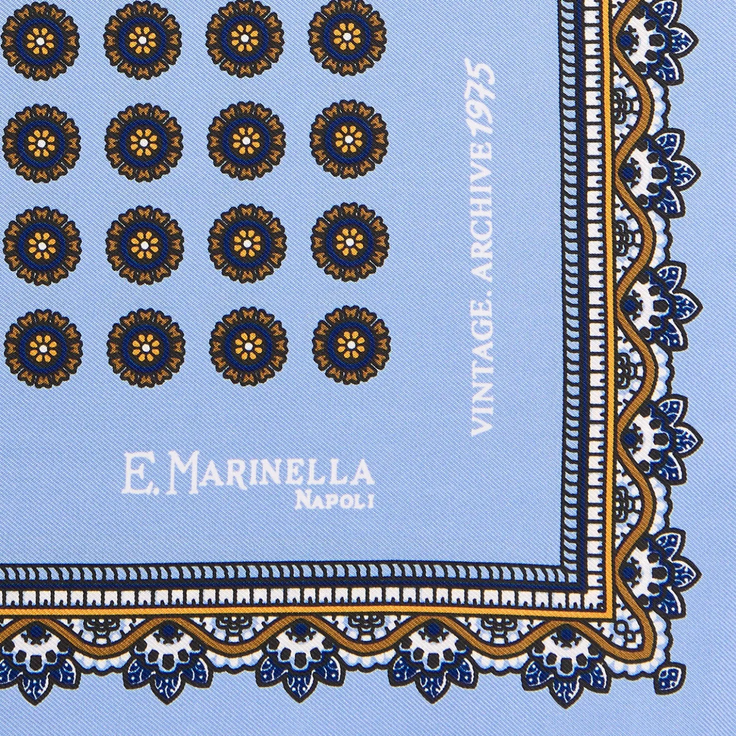 POCHETTE DA TASCHINO IN SETA STAMPATA A MANO AZZURRA Fantasia archivio 1975