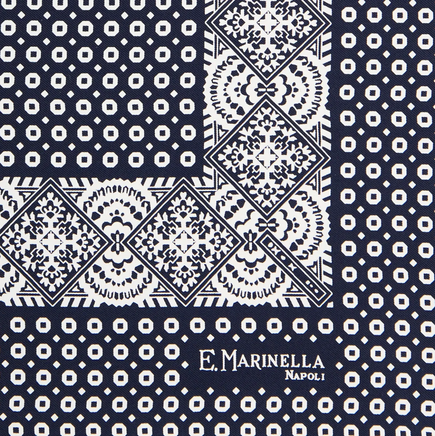 POCHETTE DA TASCHINO IN SETA STAMPATA A MANO BLU SCURO Microfantasia fiore
