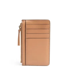 PORTA CARTE DI CREDITO MARRONE CHIARO In pelle con zip