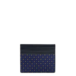 PORTACARTE DI CREDITO SETA E PELLE BLU SCURO 5 scomparti