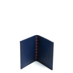 PORTACARTE PIEGHEVOLE IN SETA PELLE BLU SCURO 10 scomparti