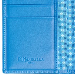 PORTAFOGLIO VERTICALE BLU MEDIO In seta e pelle