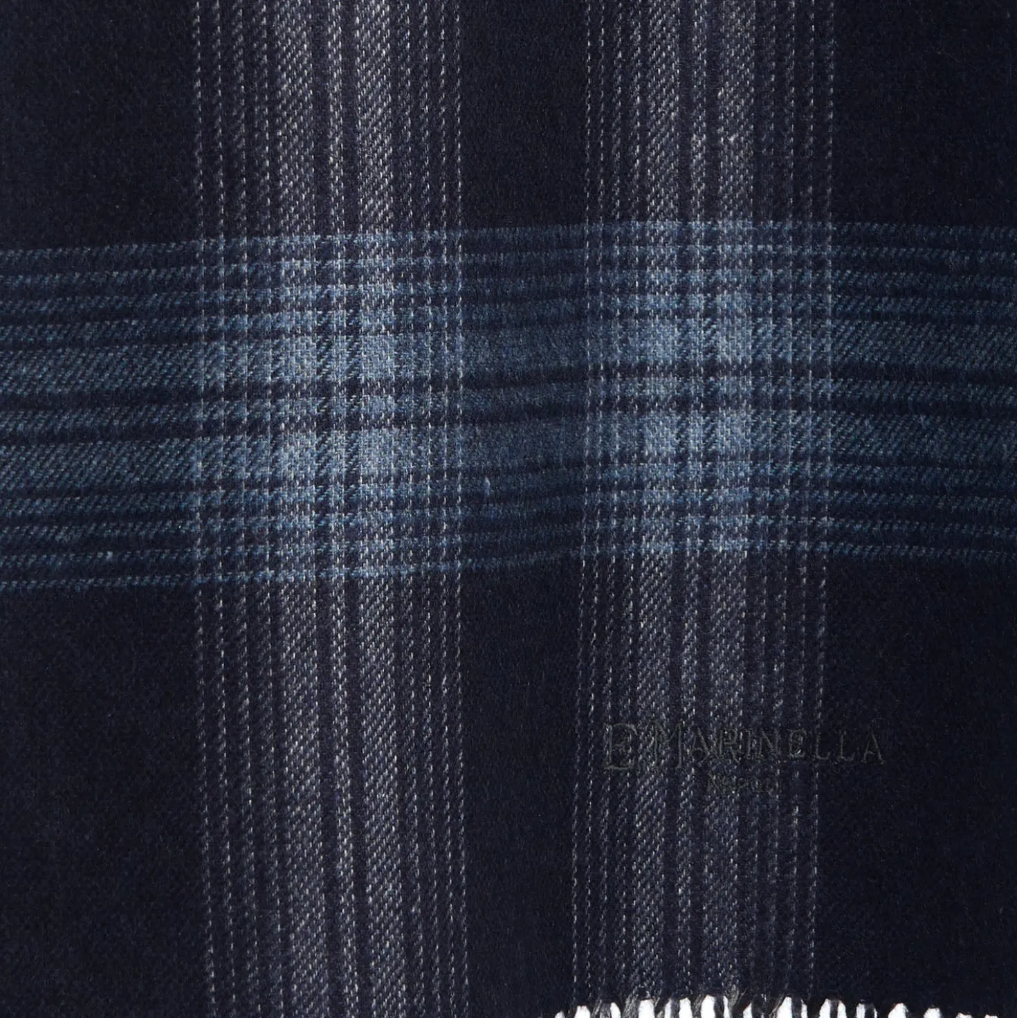 SCIARPA BICOLOR BLU SCURO IN SETA E CASHMERE Check