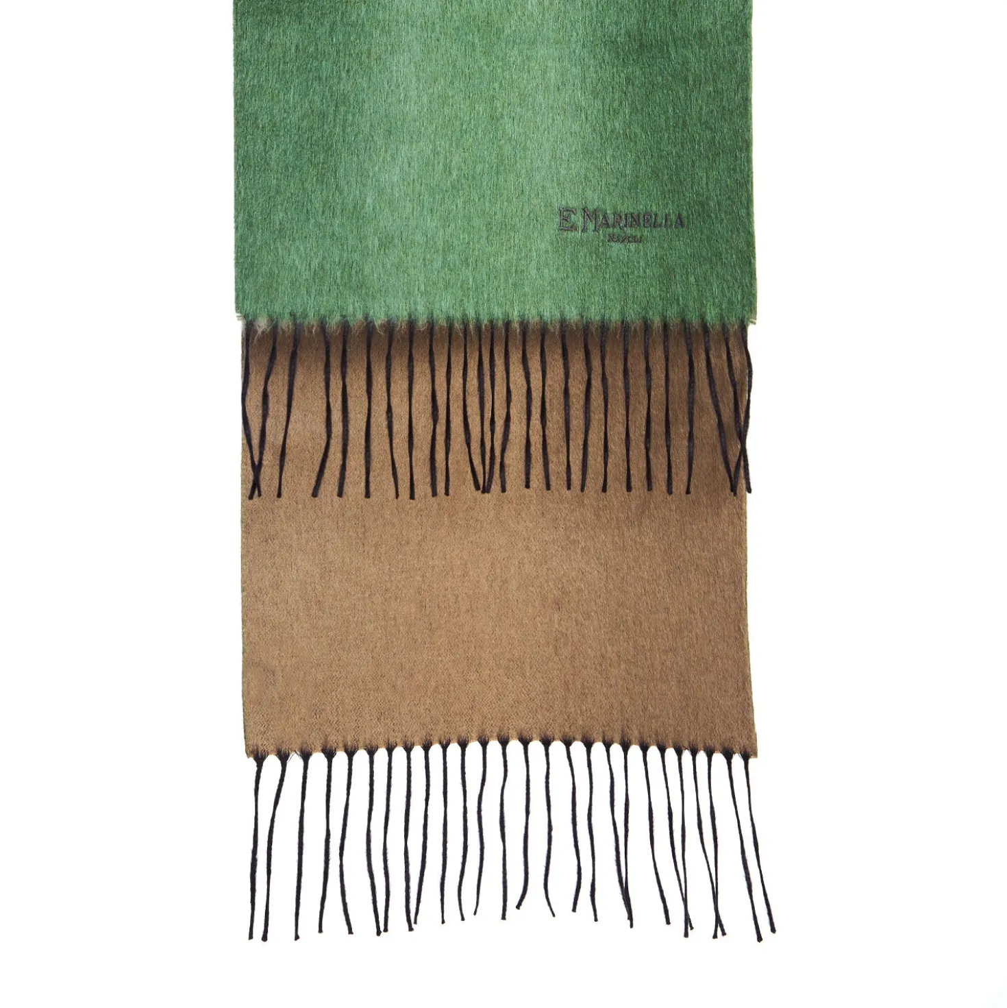 SCIARPA BICOLOR VERDE E BEIGE IN SETA E CASHMERE Tinta unita