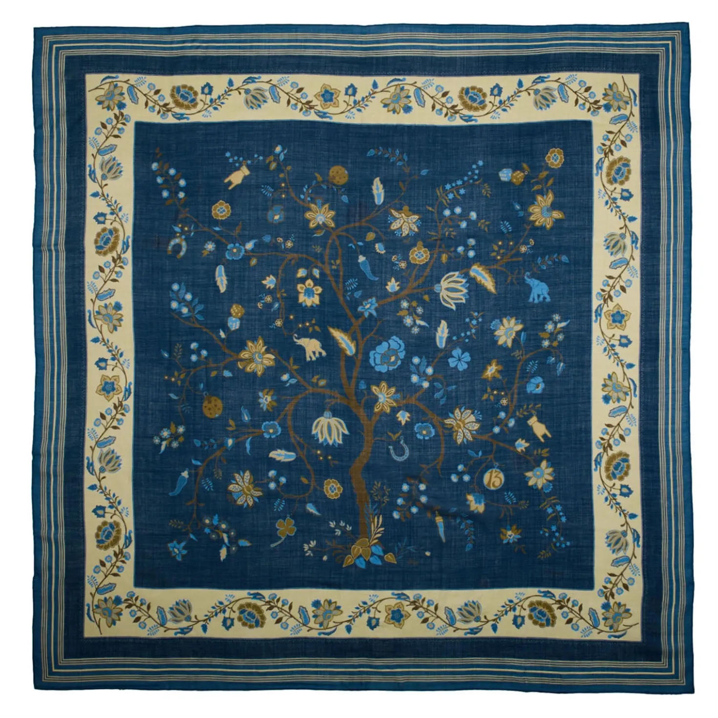 STOLA BLU 140 IN LANA E CASHMERE Albero della vita