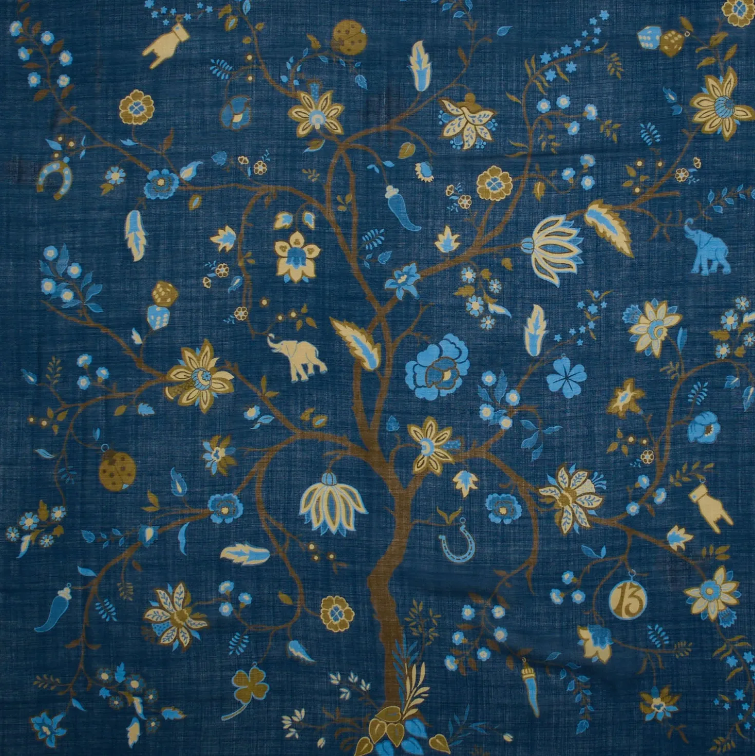 STOLA BLU 140 IN LANA E CASHMERE Albero della vita