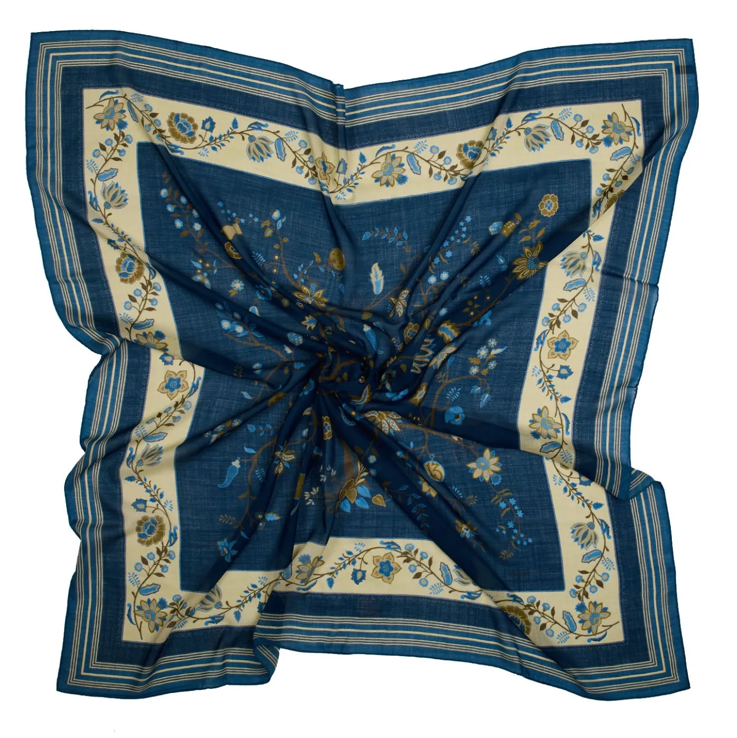 STOLA BLU 140 IN LANA E CASHMERE Albero della vita