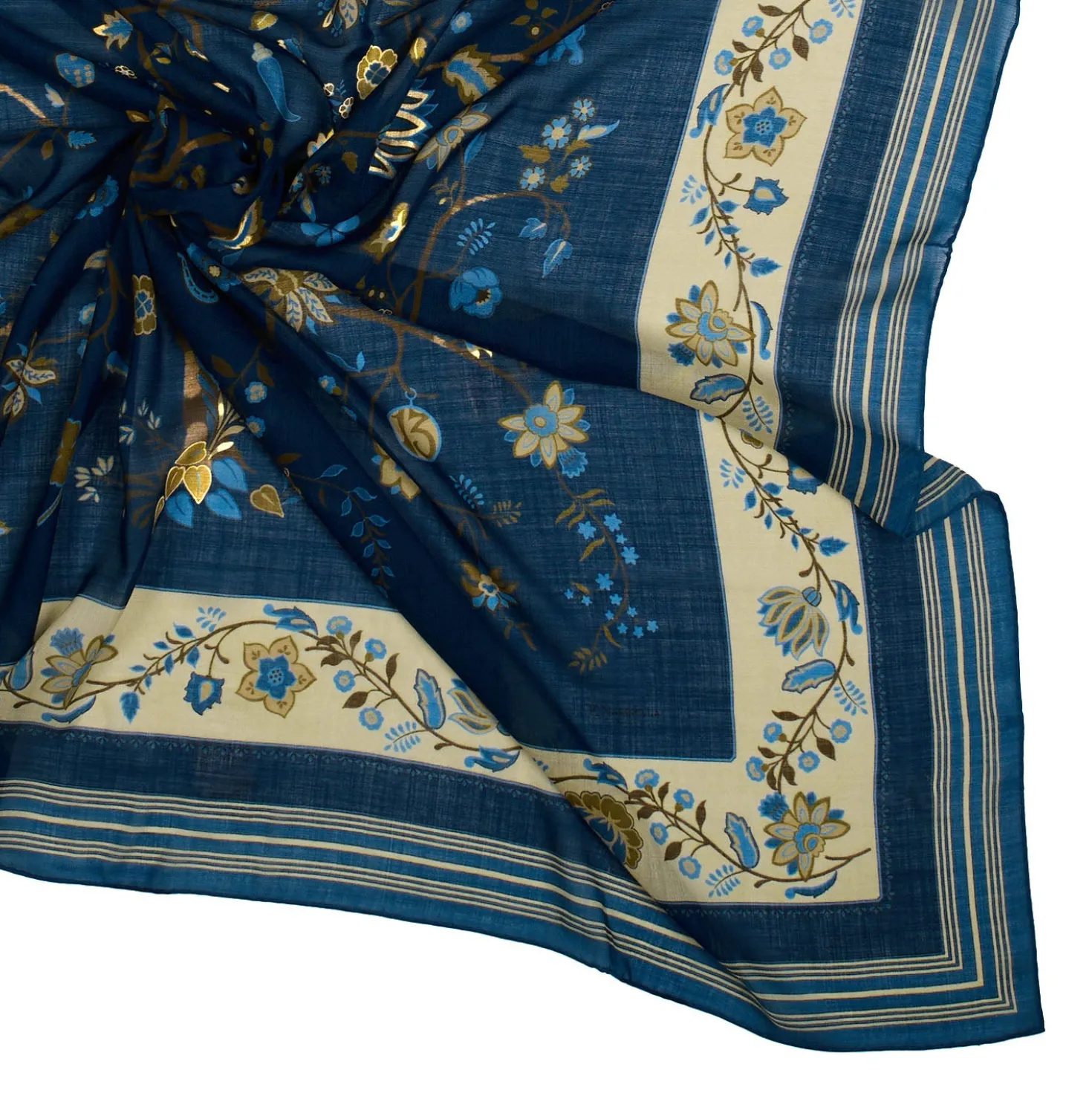 STOLA BLU 140 IN LANA E CASHMERE Albero della vita