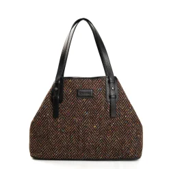 TOTE BAG MARRONE E NERA In lana e pelle martellata