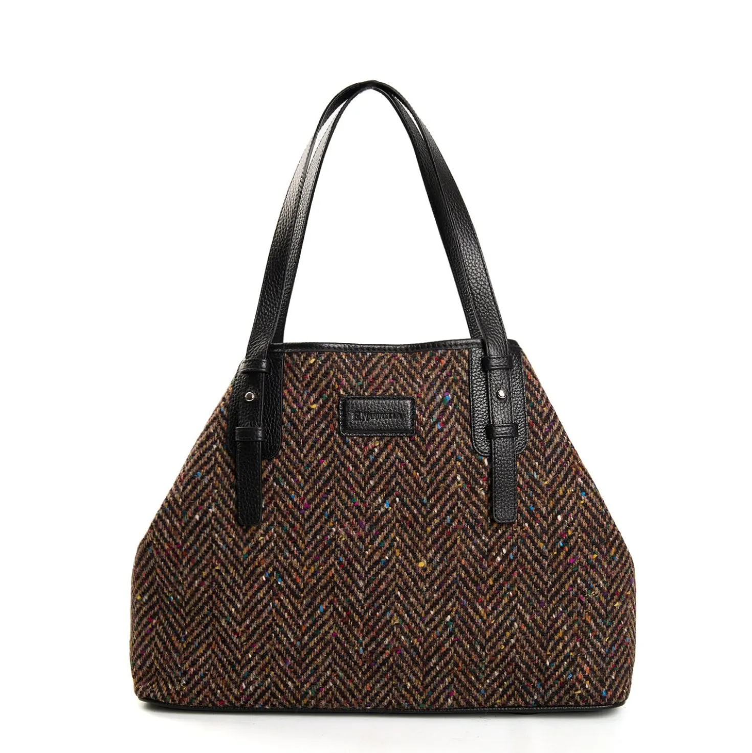 TOTE BAG MARRONE E NERA In lana e pelle martellata