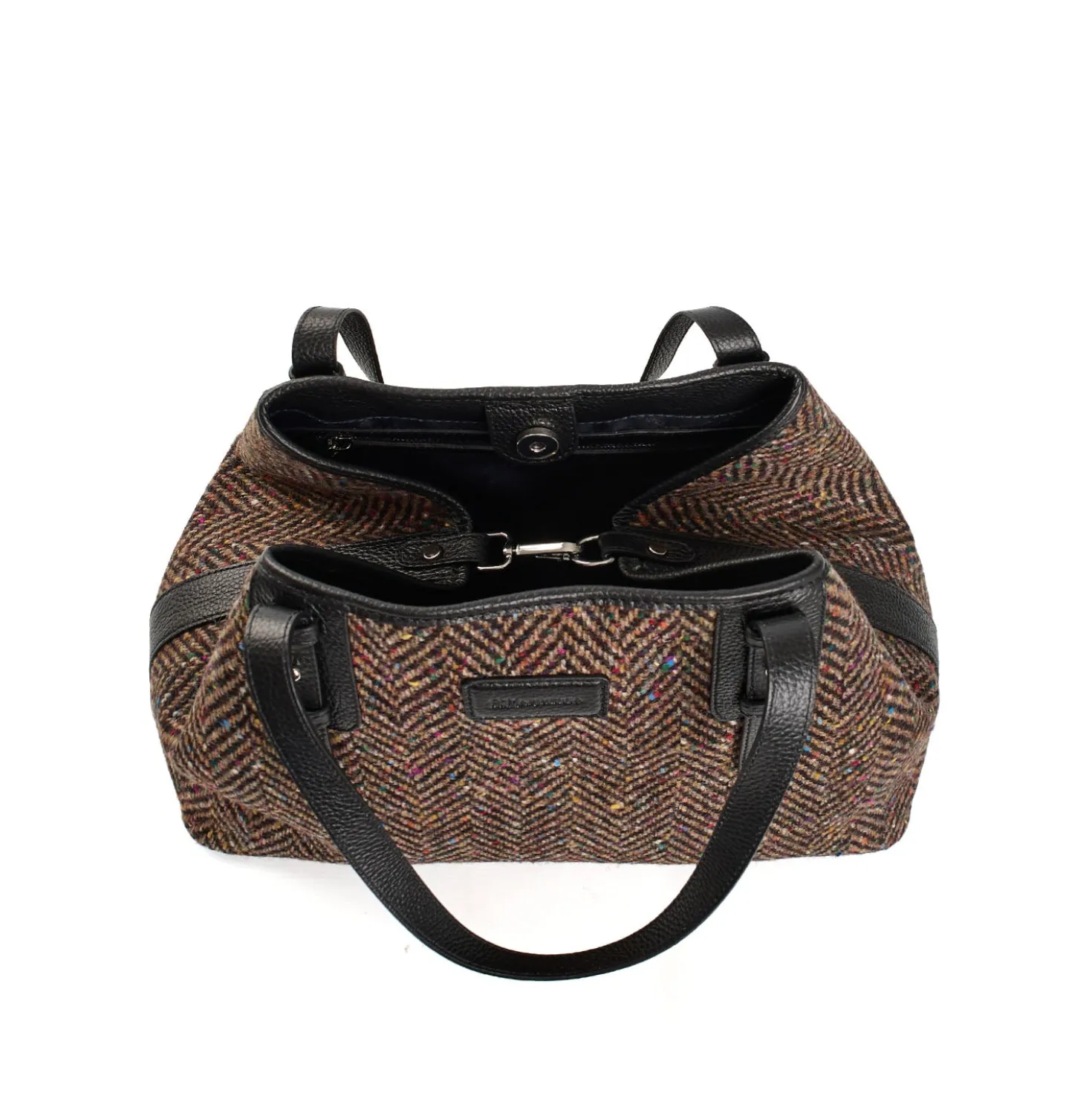 TOTE BAG MARRONE E NERA In lana e pelle martellata
