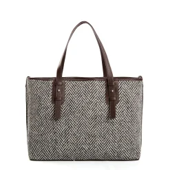 TOTE BAG MARRONE In lana e pelle martellata