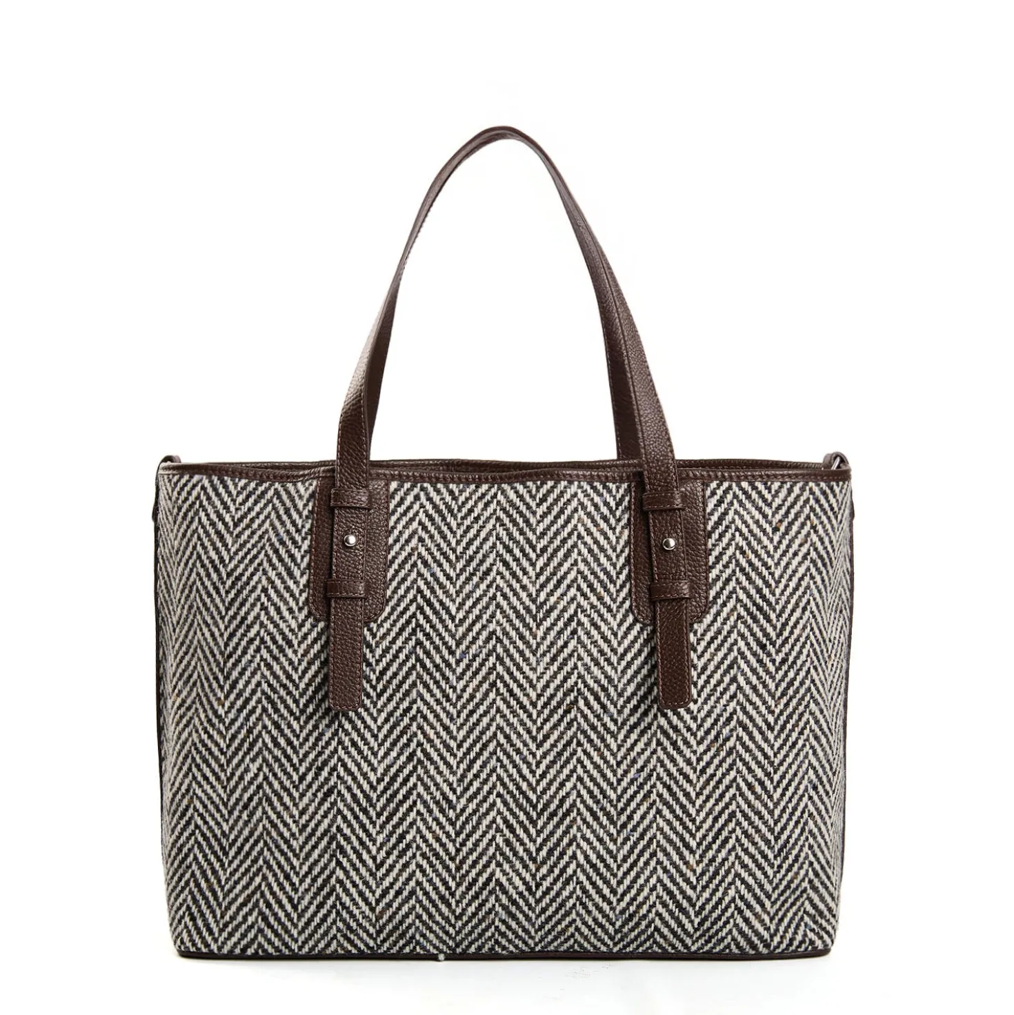 TOTE BAG MARRONE In lana e pelle martellata
