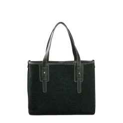 TOTE BAG MIDI VERDE SCURO In lana e pelle